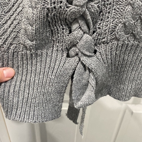 Elan Cable Knit Lace Up Detail Long Sleeve Sweater - Picture 4 of 12